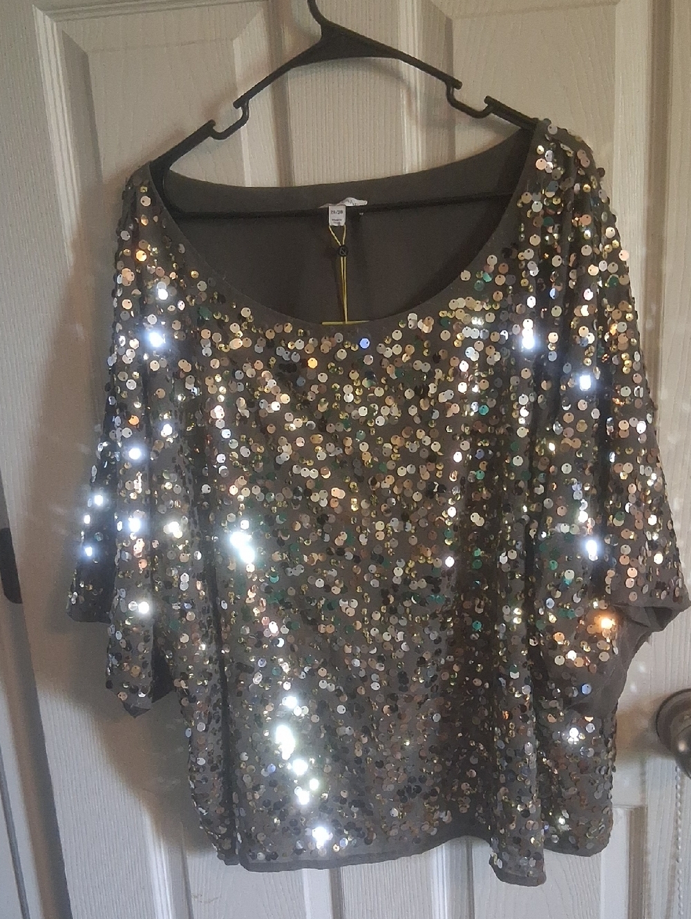 Women's Sequin Scoop Neck Top - Silver Sparkle